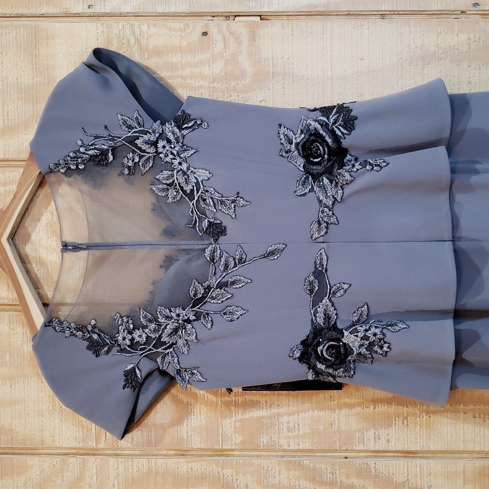 Daymor Couture NEW Nickel Gray Embroidered Peplum Skirt Maxi Dress Size 6 #858 - Picture 7 of 10